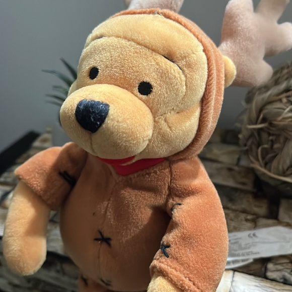 DISNEY Vintage REINDEER POOH Beanie Plush Winnie the Pooh 9" Patch Pocket 1999 - Picture 3 of 12